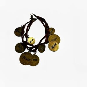 Boho Metal Suede Charm Bracelet Peace Love Wish Hope Dream Vintage Retro y2k